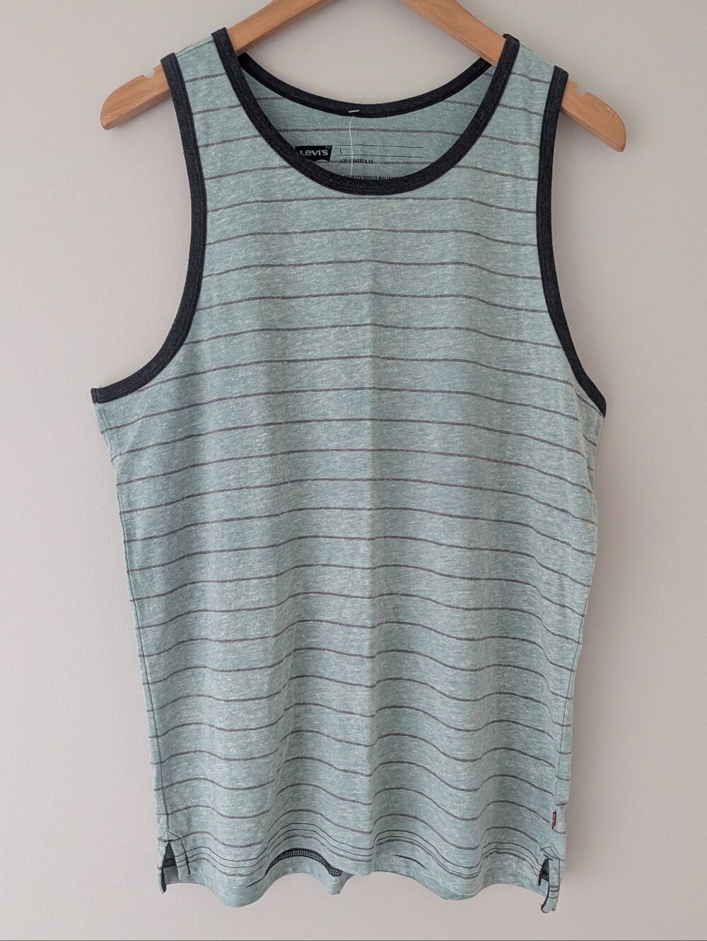 NWT Levi's Men's L Mint Green Striped Ringer Tank Top Cotton Blend